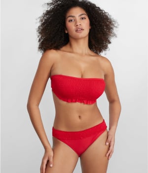 Free Spirit Frill Waist Bikini Bottom: Red
