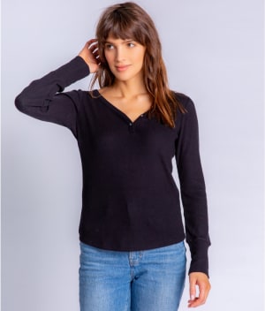 Textured Essentials Ribbed Knit Lounge Top: undefined