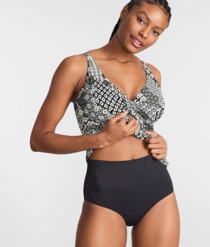 Printed Capri Fold-Over High-Waist Bikini Bottom: undefined