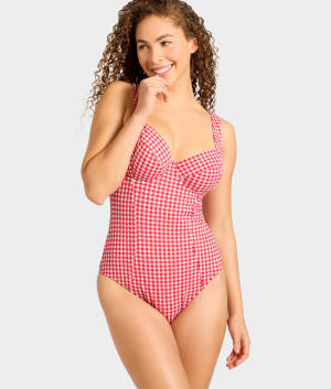 Gingham Paloma Underwire Balcony One-Piece Swimsuit: undefined