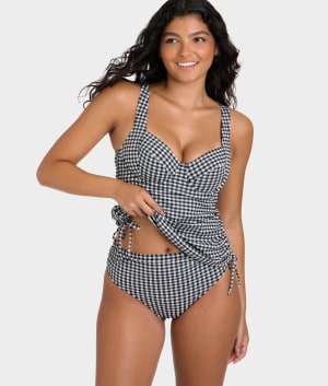 Gingham Midi Gather Bikini Bottom: undefined